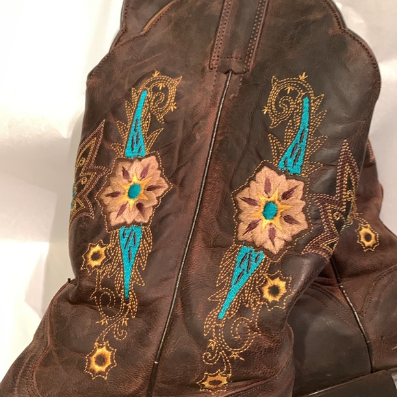 JB Dillon cowboy embroidered boots, teal and gold. Size 9 1/2. Women’s - Picture 5 of 8